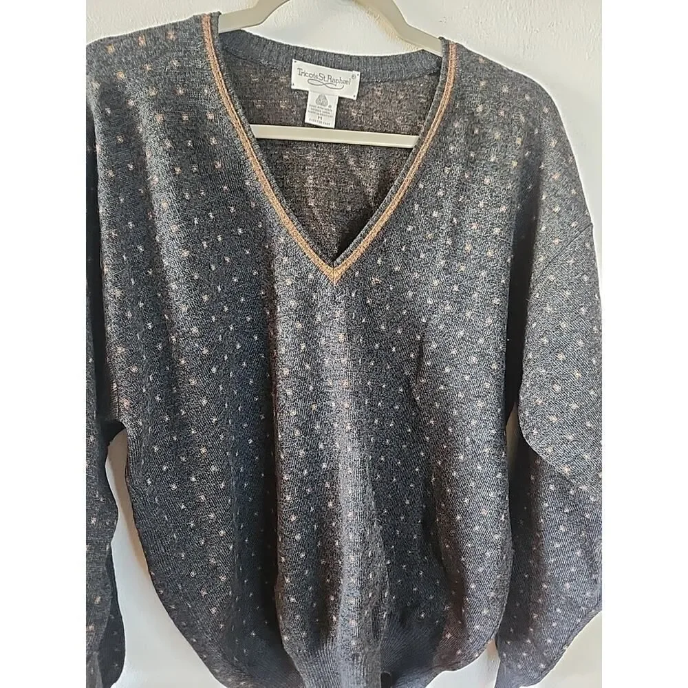 Vtg Tricots St. Raphael Mens Vneck Pure Wool Grandpa Sweater Red Sz Medium